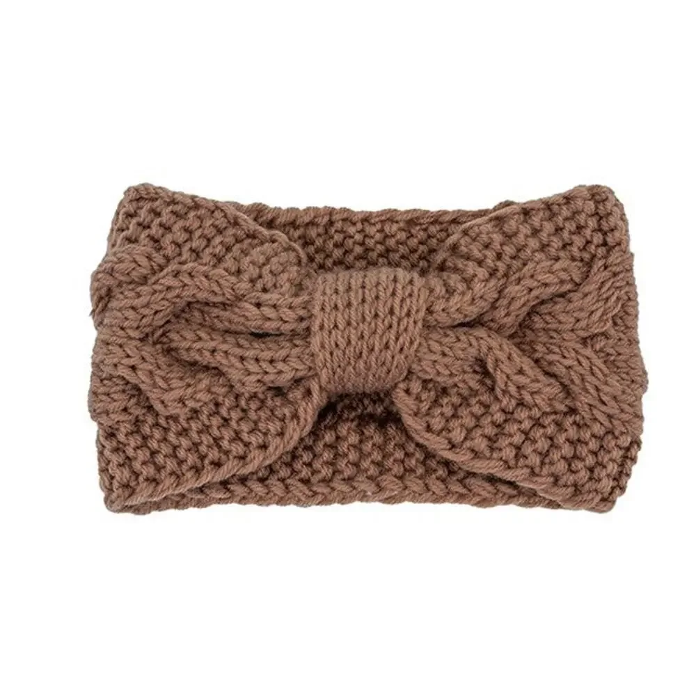 Pink Knitted Bow Ear Warmer Stretchy Winter Headband